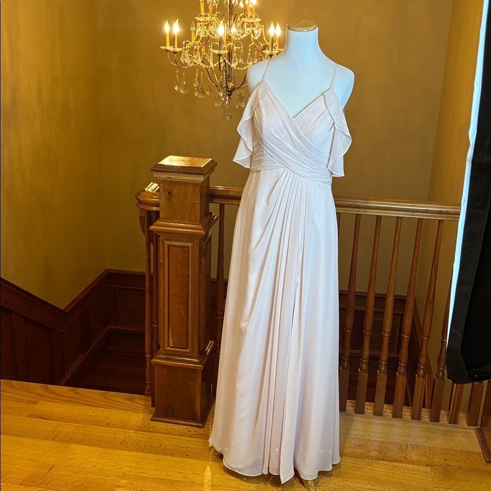 Azazie Blush Draped Chiffon Bridesmaid Dress Size 4 Slit